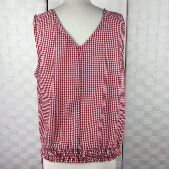 Eyeshadow Red/White Gingham Tank, V Neck, Size XL - Picture 2 of 6